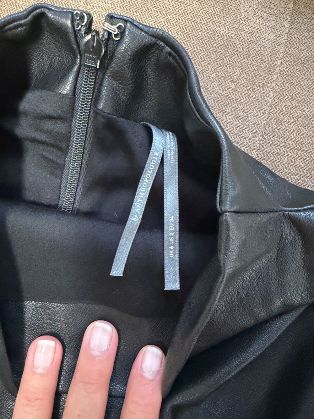 Anthropologie Black Faux Leather Draped Mini Dress - Picture 3 of 4